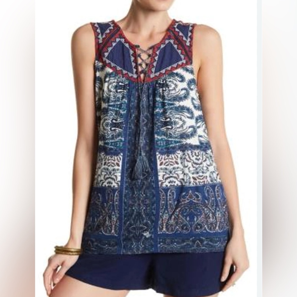 Lucky Brand Top Paisley Embroidered Sleeveless Boho X5